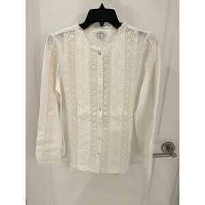 NWOT Sundance White Cotton Eyelet Broderie Anglaise Lace Blouse Top Size MEDIUM